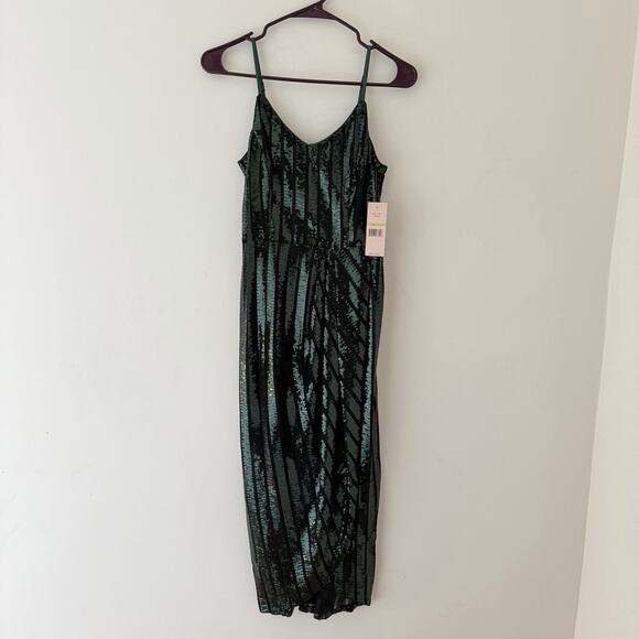 Nanette Lepore Emerald Sequin Mermaid Dress Evening Size 4 Holiday Party Evening - Picture 2 of 10